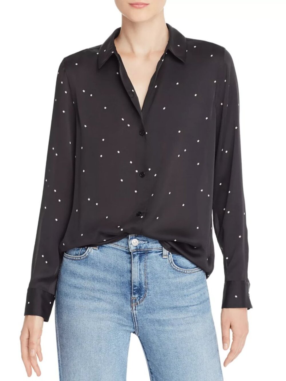 NWT Equipment Essential in Black White Star Print Satin Button Down Shirt XS